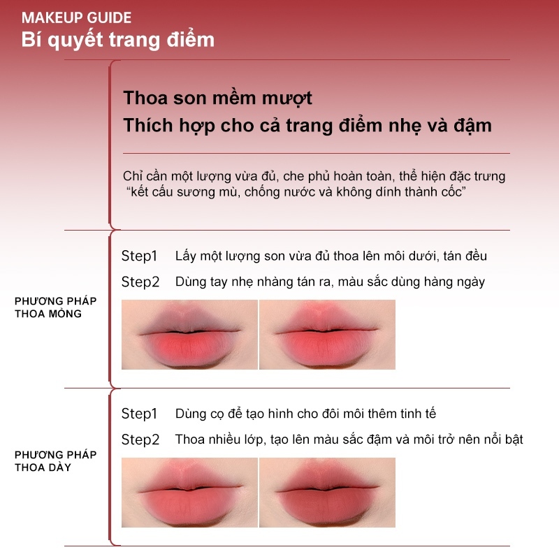 Son lì môi Mooekiss công nghệ khóa màu lì không khô không dính bảng màu hợp nhiều phong cách Red 3g