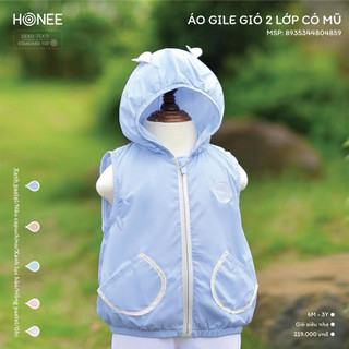 [HONEE] - Áo Gile Gió 2 Lớp Có Mũ_ Chất liệu gió 2 lớp – nhẹ tênh, thoáng khí cho bé. Size 9M - 4Y