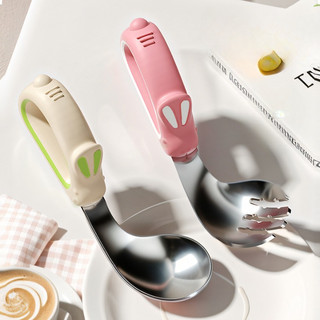 XẢ KHO - Set thìa dĩa tập xúc inox cà rốt tặng hộp đựng dễ thương cho bé