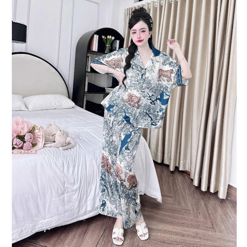 Pijama QDTN KING- Quần Dài Thiết Kế Nút Bọc Dơi Tay Ngắn  - Từ 45-68Kg- Mã 1312 | BigBuy360 - bigbuy360.vn