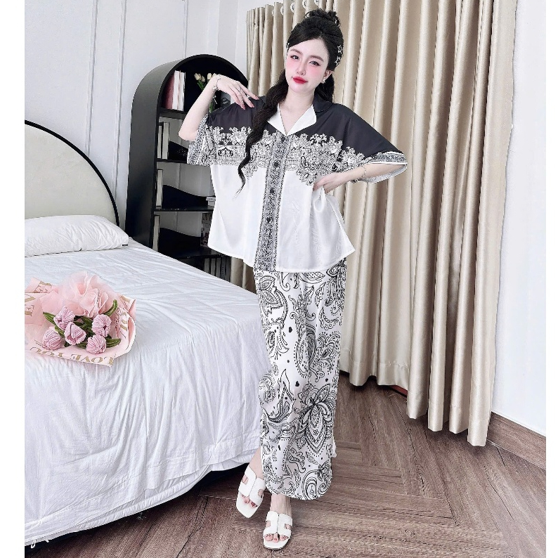 Pijama QDTN KING- Quần Dài Thiết Kế Nút Bọc Dơi Tay Ngắn  - Từ 45-68Kg- Mã 1312 | BigBuy360 - bigbuy360.vn