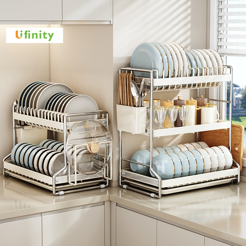 Lifinity Kệ Úp Chén Bát Thông Minh - Thép Carbon Sơn Tĩnh Điện, Có Khay Nước & Ngăn Đựng Đũa, Thớt
