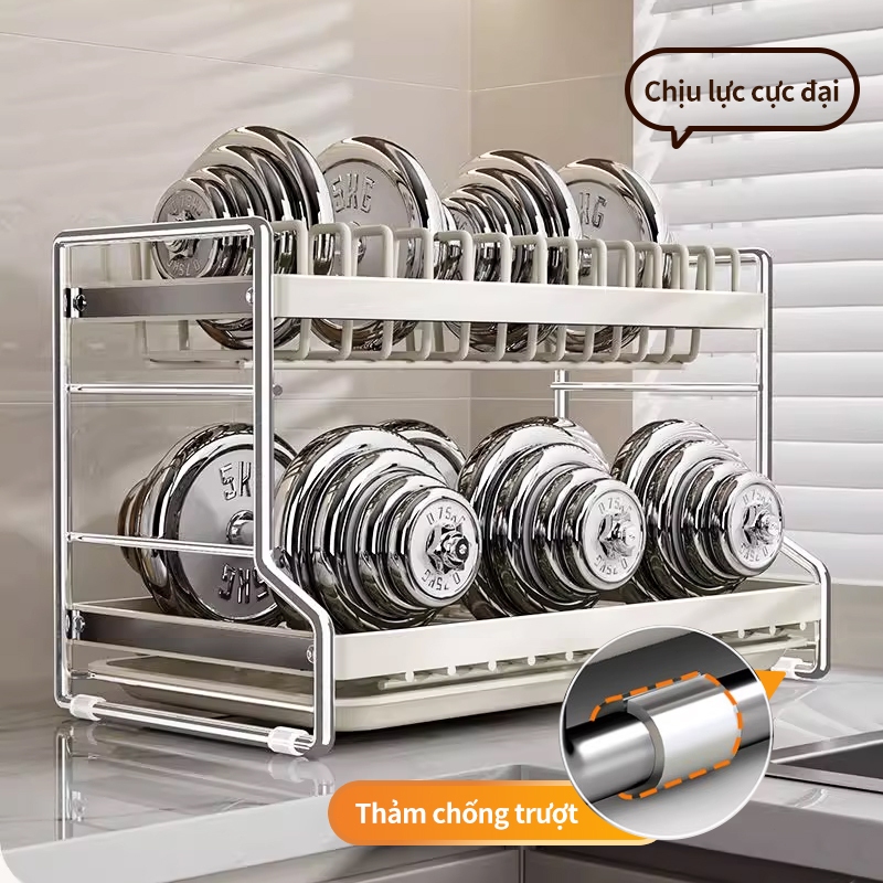 Lifinity Kệ Úp Chén Bát Thông Minh - Thép Carbon Sơn Tĩnh Điện, Có Khay Nước & Ngăn Đựng Đũa, Thớt