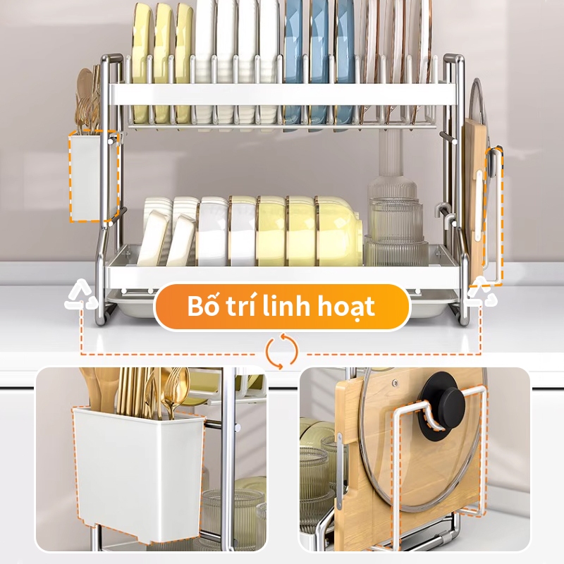 Lifinity Kệ Úp Chén Bát Thông Minh - Thép Carbon Sơn Tĩnh Điện, Có Khay Nước & Ngăn Đựng Đũa, Thớt