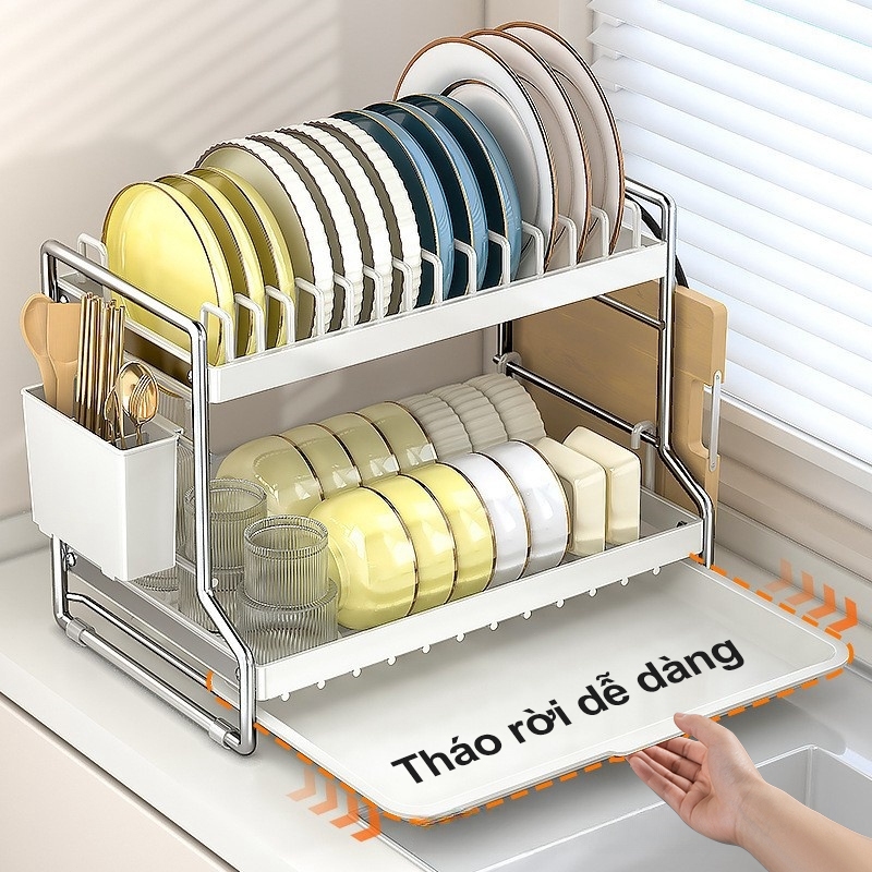 Lifinity Kệ Úp Chén Bát Thông Minh - Thép Carbon Sơn Tĩnh Điện, Có Khay Nước & Ngăn Đựng Đũa, Thớt