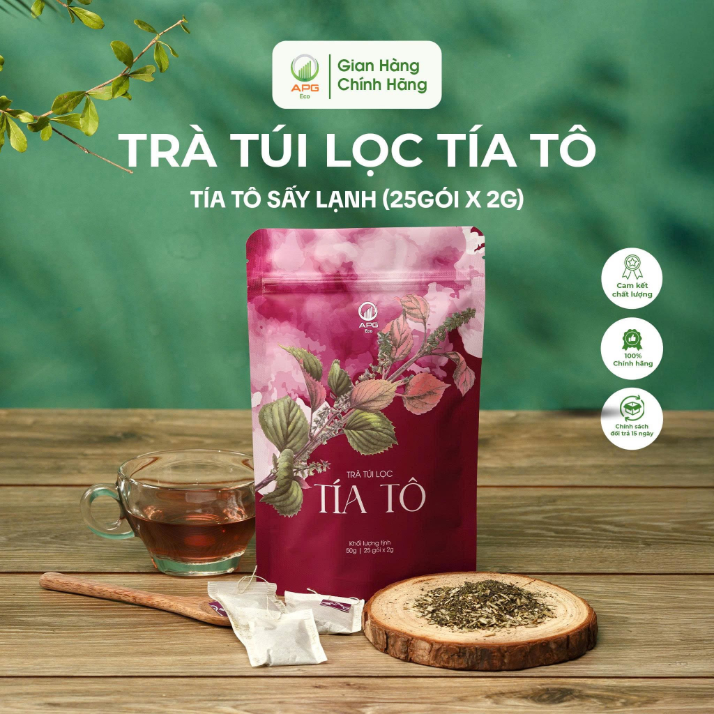 Trà Túi Lọc Tía Tô APG ECO hỗ trợ cho người bệnh gout, làm đẹp da, quy cách túi 25 gói x 2g