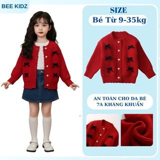 Áo Cho Bé Gái, Áo Len Cho Bé  Thiết Kế Cổ Tròn Phối Nơ Xinh Xắn Chất Len Mềm Mại Ấm Áp