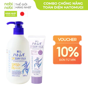 Combo chống nắng toàn diện nâng tông và dưỡng trắng da mặt & cơ thể Hatomugi