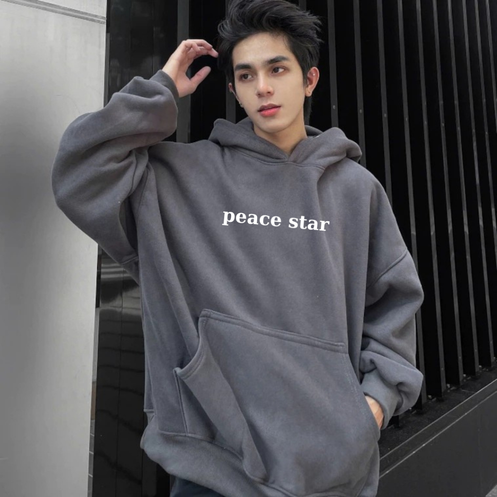 Áo Hoodie Nam Nữ In PEACE STAR Form Rộng Chất Nỉ Hàng Xuất Trơn Dài Tay Local Brand DƯỚI 68KG K1
