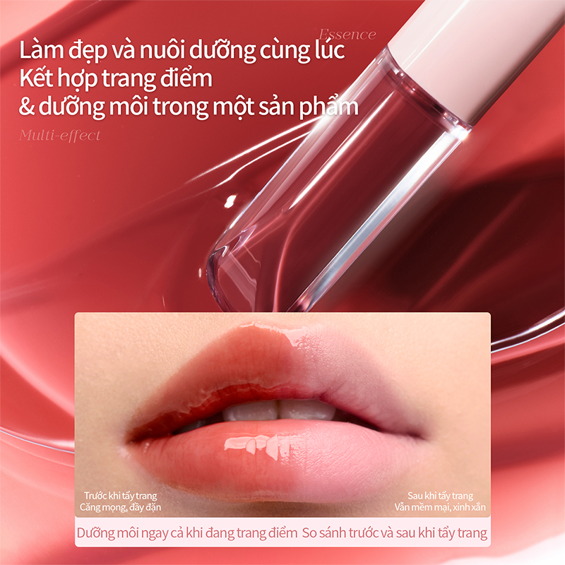 Son kem hai đầu Mooekiss thiết kế hai đầu lì và bóng dưỡng ẩm suốt 8 giờ không lem không tràn hiệu quả 2 trong 1 D01 6ML