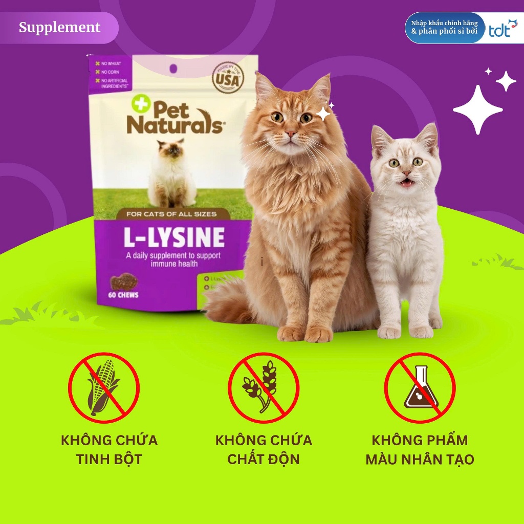 Viên Nhai Pet Naturals L-LYSINE 90g Túi 60 Viên, Bổ Sung Lysine, Hỗ Trợ Hệ Miễn Dịch Cho Mèo Petlove