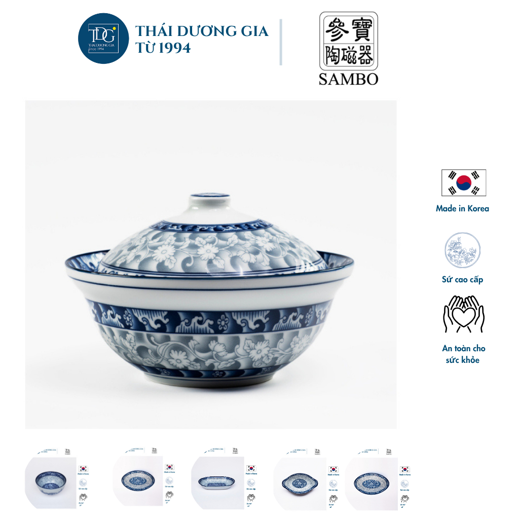 Bát, đĩa sứ hoa văn xanh cao cấp Sambo sản xuất tại Hàn Quốc  | Thái Dương Gia