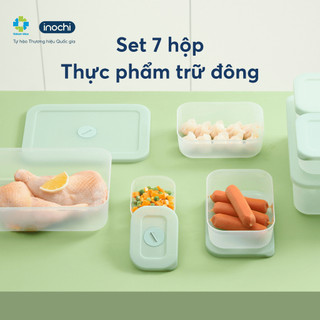 Bộ 7 hộp thực phẩm trữ đông Hokkaido Inochi - nhựa PP an toàn, kháng khuẩn, có đồng hồ ghi nhớ tiện lợi