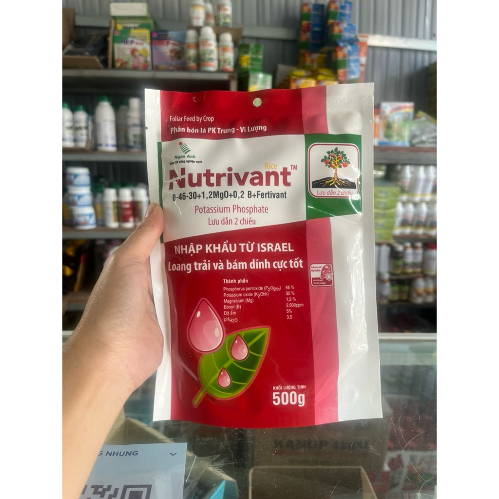 Nutrivan 0-46-30 (gói 500gr)- hỗ trợ trổ hoa đồng loạt, to nụ, tăng màu sắc cho hoa trái