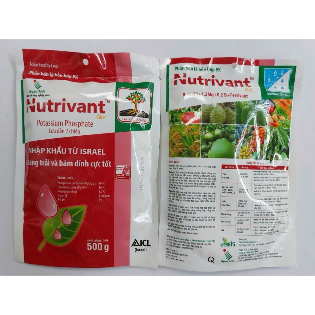 Nutrivan 0-46-30 (gói 500gr)- hỗ trợ trổ hoa đồng loạt, to nụ, tăng màu sắc cho hoa trái