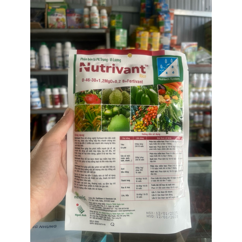Nutrivan 0-46-30 (gói 500gr)- hỗ trợ trổ hoa đồng loạt, to nụ, tăng màu sắc cho hoa trái