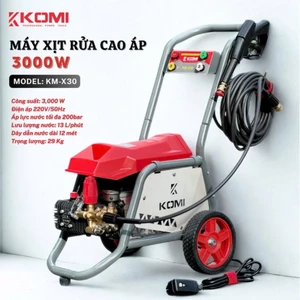 Máy xịt rửa công nghiệp 3.0kW KOMI KM-X30 trang bị xe đẩy, lưu lượng 13 lít/phút, áp lực nước 200bar bảo hành 12 tháng