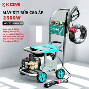 Máy xịt rửa công nghiệp 2,5kW KOMI KM-X25 trang bị xe đẩy, lưu lượng 13 lít/phút, áp lực nước 200bar bảo hành 12 tháng
