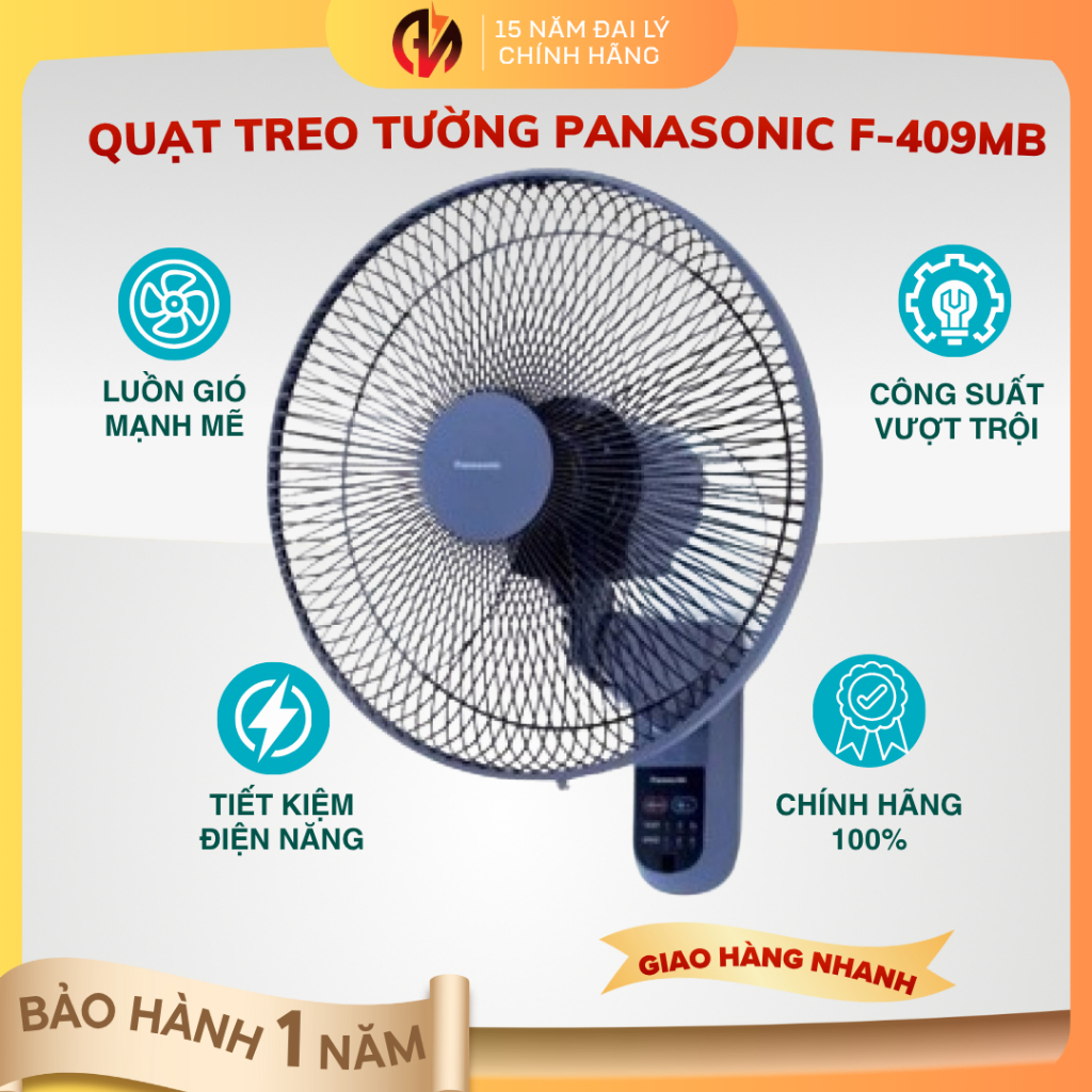 Quạt treo tường Panasonic F-409MB – Remote điều khiển, 3 tốc độ, êm ái ...