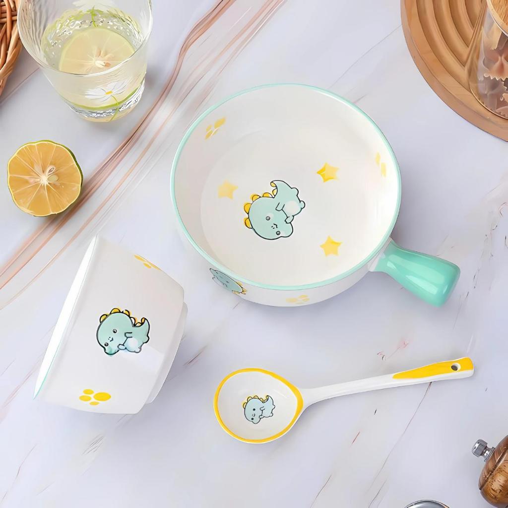 Sét Bát Sứ Có Tay Cầm 3 Món Cao Cấp Hello Kitty Mèo, Sét 3 Có Tặng Kèm Đũa Ngộ Nghĩnh Đáng Yêu