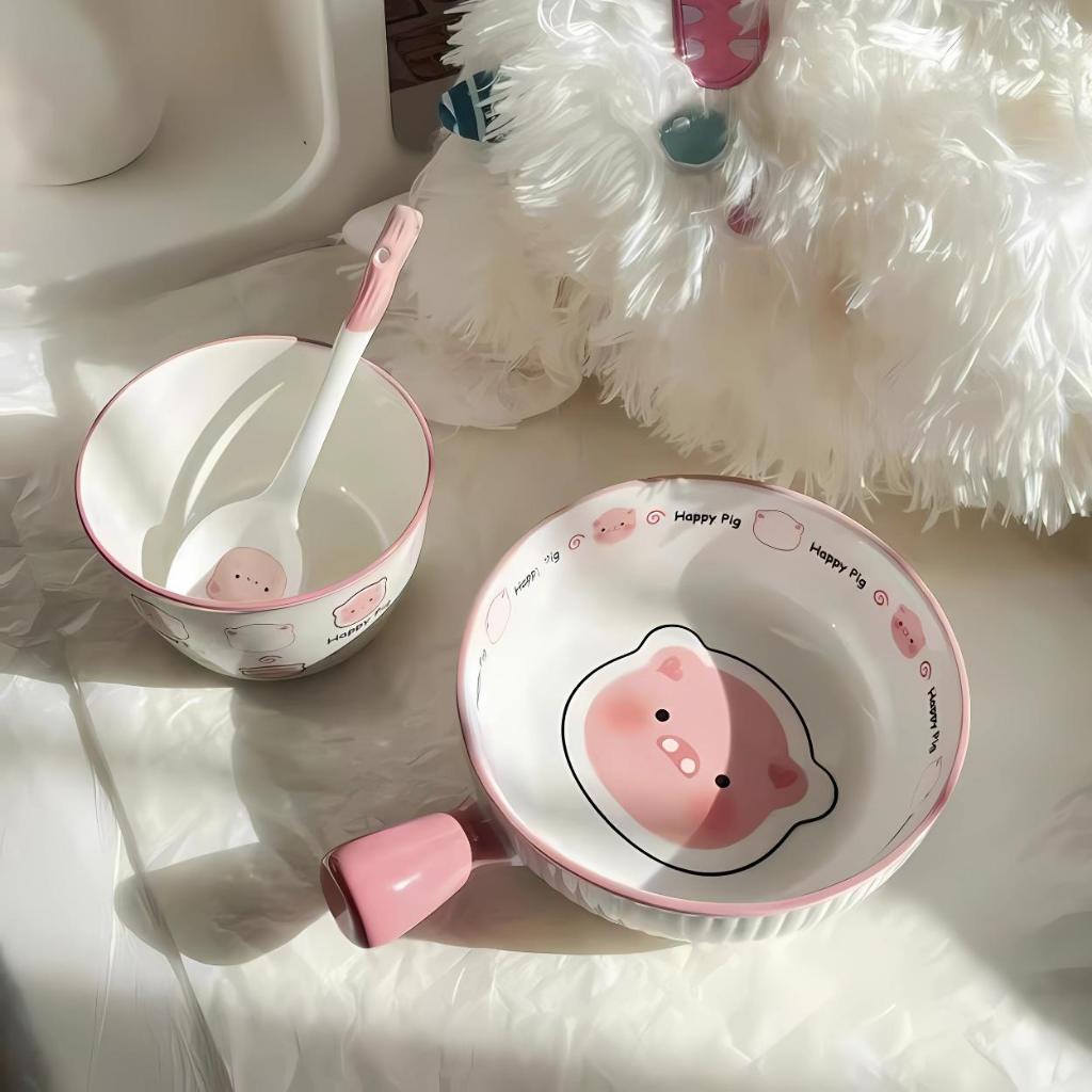 Sét Bát Sứ Có Tay Cầm 3 Món Cao Cấp Hello Kitty Mèo, Sét 3 Có Tặng Kèm Đũa Ngộ Nghĩnh Đáng Yêu