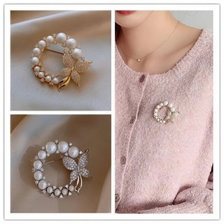 Trâm Cài Áo Hình Bướm Đính Ngọc Trai & Pha Lê Cao Cấp – Phụ Kiện Áo Vest, Váy Dự Tiệc Thanh Lịch