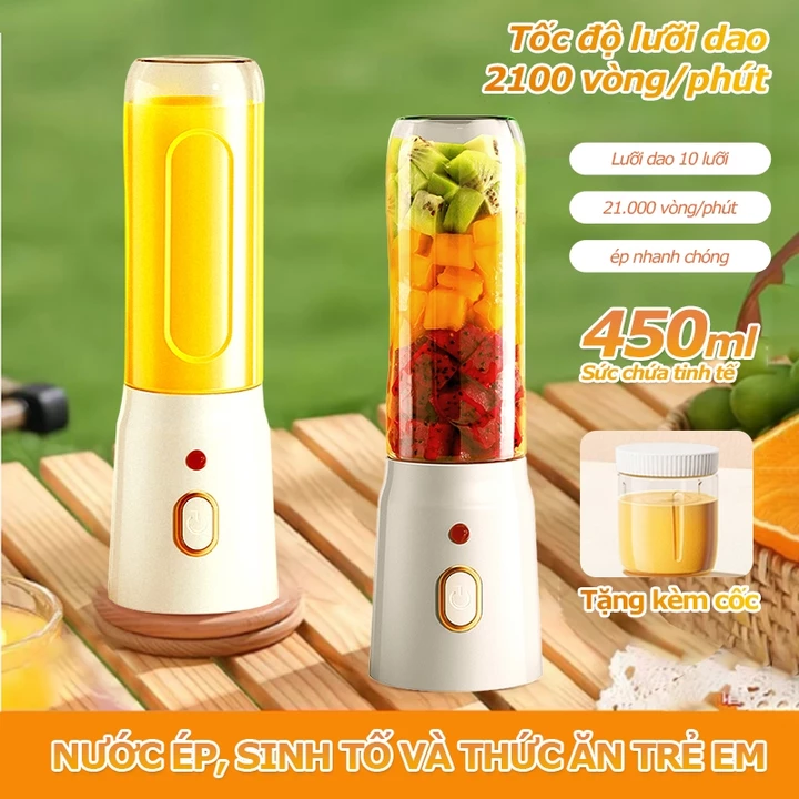ONR- Máy Xay Sinh Tố 450ML Máy Xay Sinh Tố Cầm Tay Mini Máy Xay Mini Máy Ép Trái Cây 10 Lưỡi