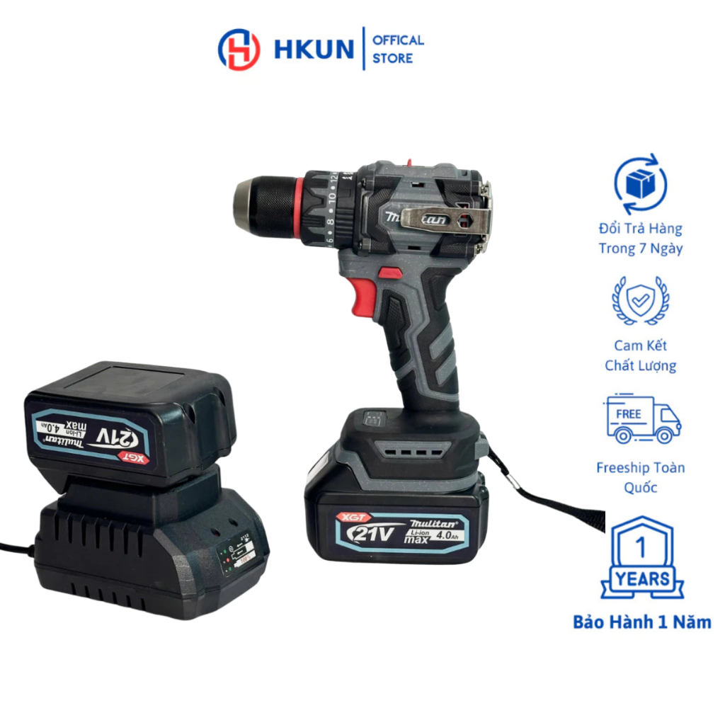 Máy Khoan Pin Mulitan M21V-3369, 3 Chức Năng, Đầu Autolock, Động Cơ Không Chổi Than, Chân Pin Phổ Thông