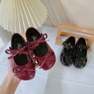 Giày Búp Bê Đế Dẻo 2 Nơ Da Bóng Vintage Cho Bé Gái K018