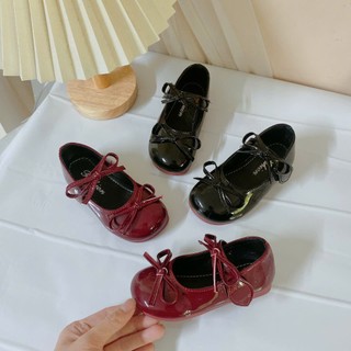 Giày Búp Bê Đế Dẻo 2 Nơ Da Bóng Vintage Cho Bé Gái K018