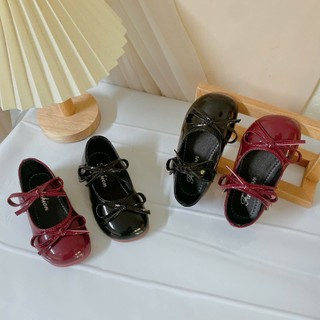 Giày Búp Bê Đế Dẻo 2 Nơ Da Bóng Vintage Cho Bé Gái K018