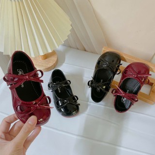 Giày Búp Bê Đế Dẻo 2 Nơ Da Bóng Vintage Cho Bé Gái K018