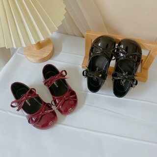 Giày Búp Bê Đế Dẻo 2 Nơ Da Bóng Vintage Cho Bé Gái K018