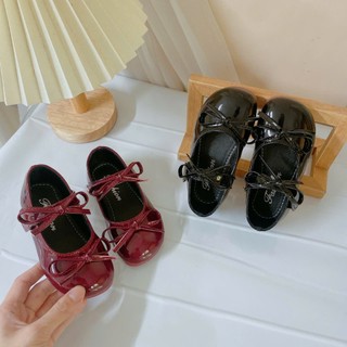 Giày Búp Bê Đế Dẻo 2 Nơ Da Bóng Vintage Cho Bé Gái K018
