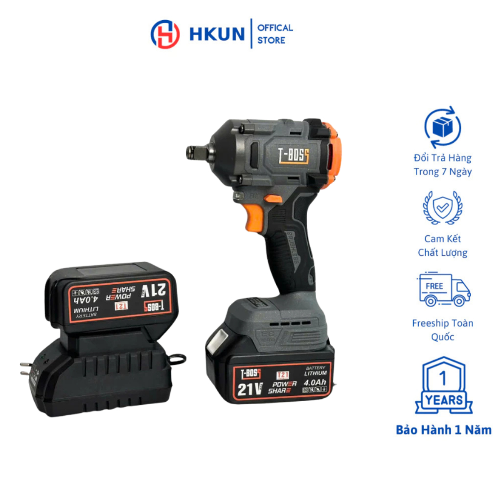 Máy Siết Bulong T-BOSS BS-6380 Động Cơ Lõi Đồng, Chân Pin Phổ Thông, Đầu Bulong 2 Trong 1