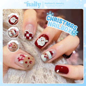Móng tay giả, nail box 24 móng form ngắn giáng sinh họa tiết ông già noel | TẶNG KÈM KEO❤️