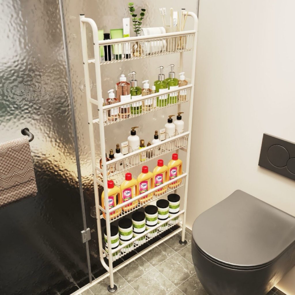 Kệ nhà tắm 5 tầng đa năng bằng thép carbon - Kệ để đồ nhà bếp, tiết kiệm không gian, chịu lực tốt