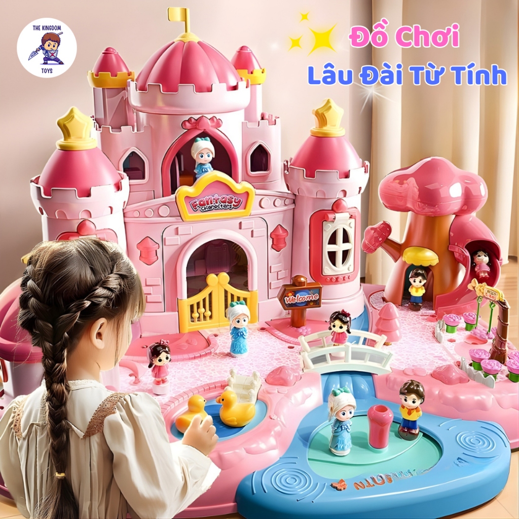 Đồ Chơi Lâu Đài Từ Tính Công Chúa Elsa - Bộ Lắp Ráp Hoàng Tử, Công Chúa Có Nhạc Và Đèn Cho Bé