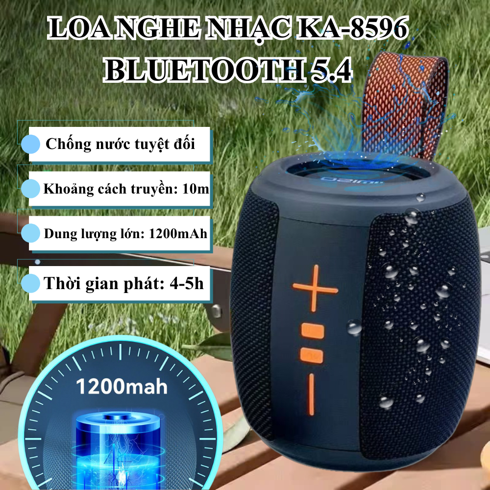 Loa Bluetooth Chống Nước KA-8596 Không Dây - Công Suất 50W - Bass Căng - Nghe Liên Tục 5-6h