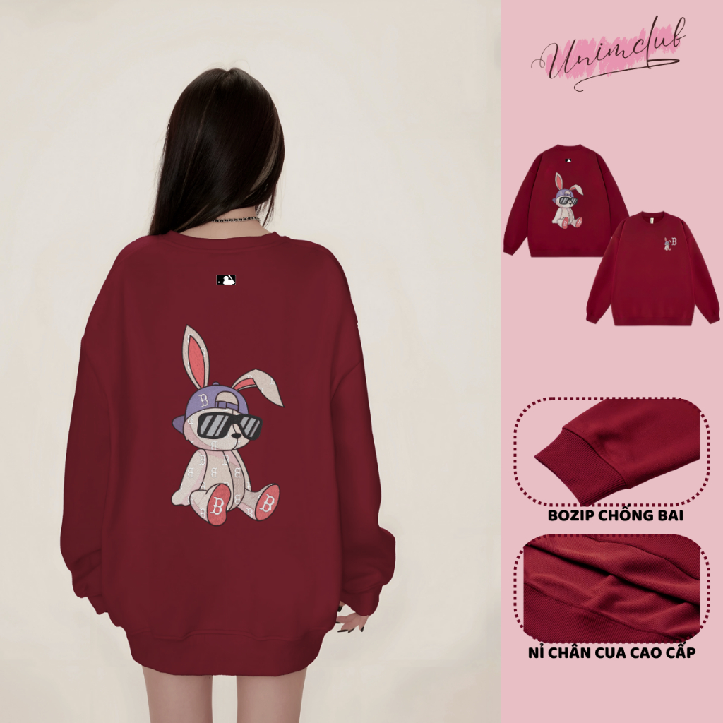 Áo Sweater NY Thỏ Chữ B Công Nghệ Giả Thêu Cao Cấp Chất Liệu Nỉ Chân Cua Form Dáng Rộng Logo Silicon
