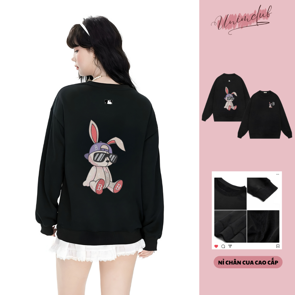 Áo Sweater NY Thỏ Chữ B Công Nghệ Giả Thêu Cao Cấp Chất Liệu Nỉ Chân Cua Form Dáng Rộng Logo Silicon