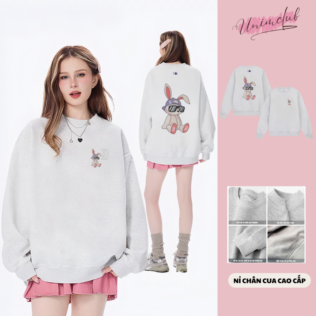 Áo Sweater NY Thỏ Chữ B Công Nghệ Giả Thêu Cao Cấp Chất Liệu Nỉ Chân Cua Form Dáng Rộng Logo Silicon