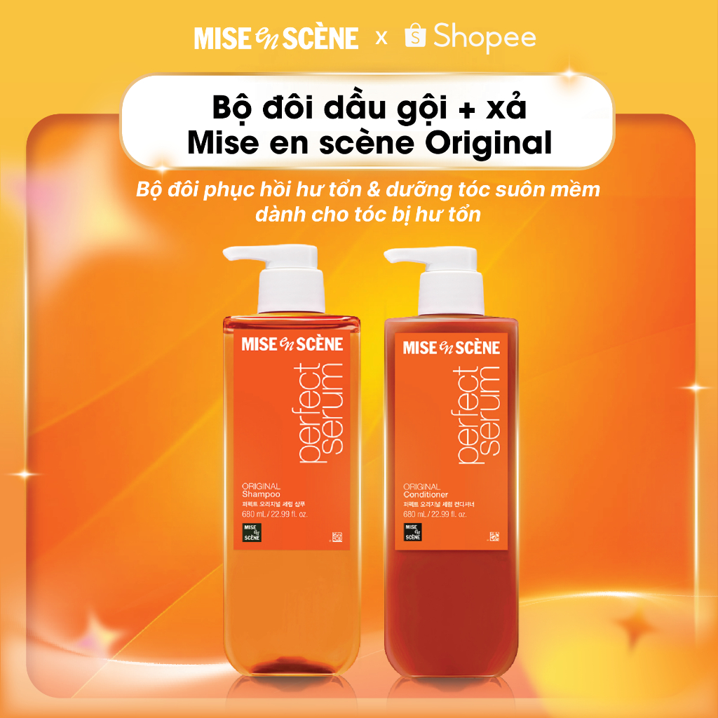 [SIZE LỚN] Bộ đôi Gội - Xả mise en scène 680ml Perfect Serum Original phục hồi hư tổn, giúp tóc suôn mềm, bồng bềnh
