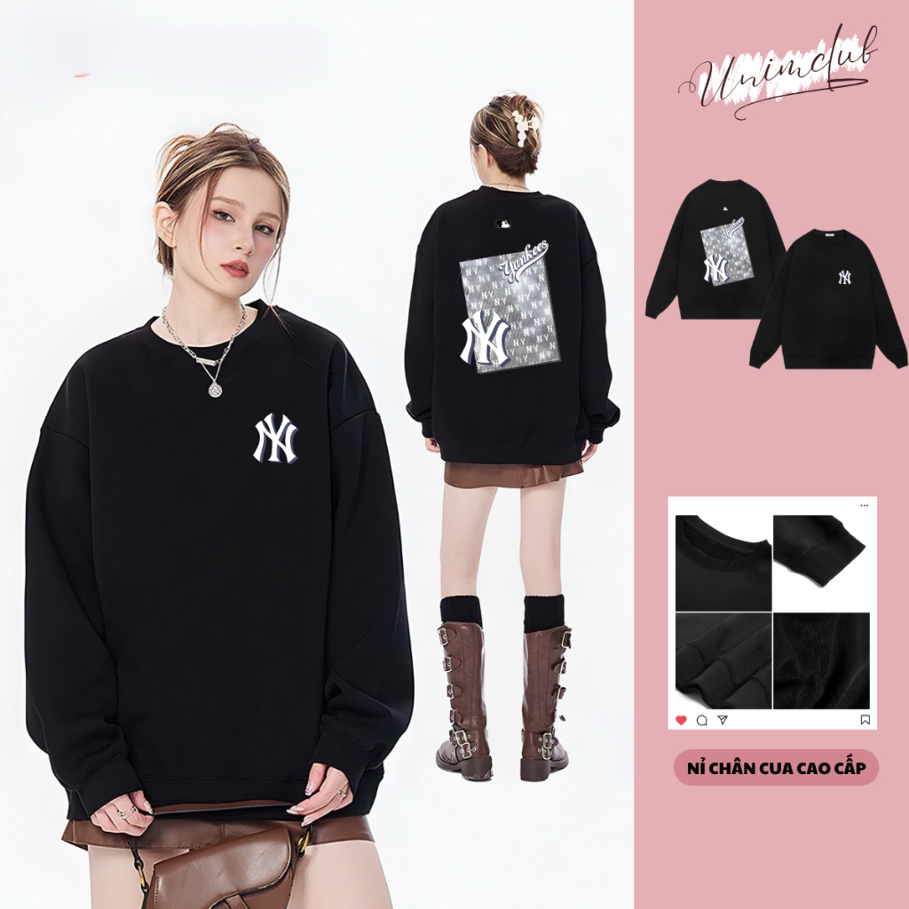 Áo Sweater Nỉ Chân Cua Cao Cấp NY Yankess New Form Dáng Rộng Nam Nữ Logo Silicon Cao Thành
