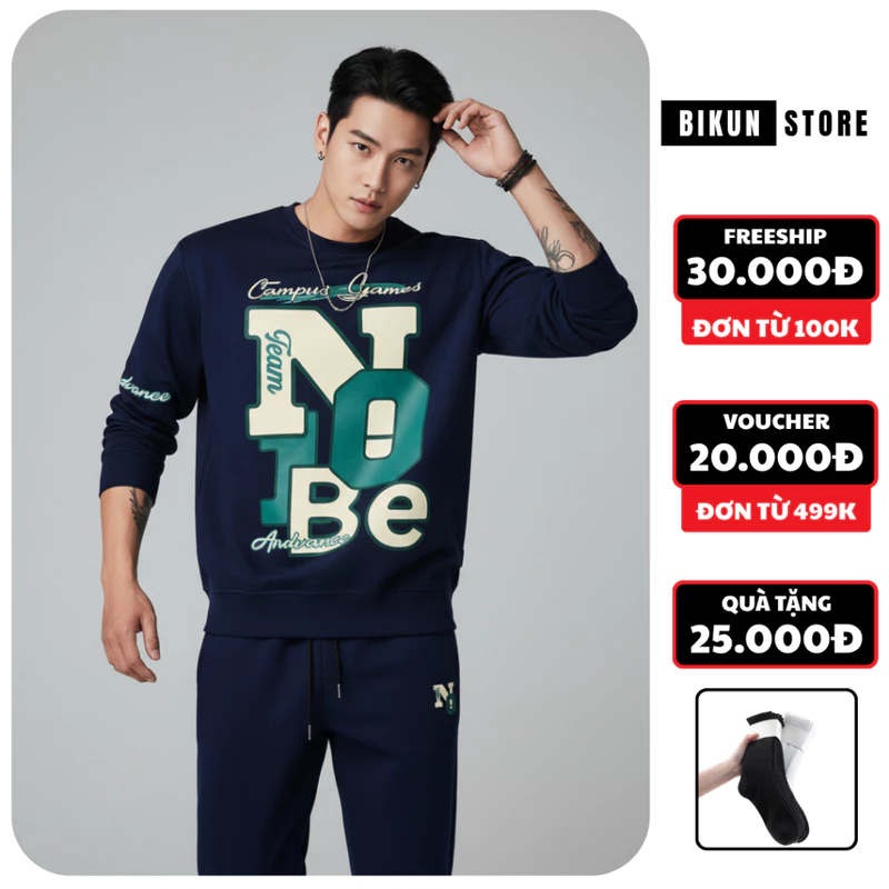 Bộ quần áo nỉ nam nữ Cao Cấp Cổ Tròn N10Be , Set Áo Nỉ Sweater , Quần Jogger Bo Chun Thoải Mái — ảnh 1