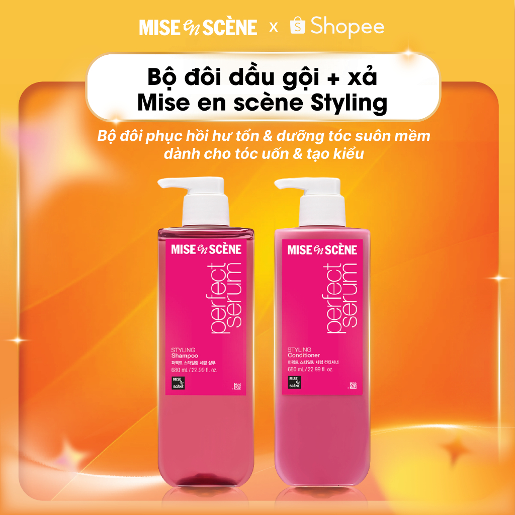[SIZE LỚN] Bộ đôi Gội - Xả mise en scène Perfect Serum Styling 680ml giúp tóc suôn mượt và dễ vào nếp, giữ nếp 24h