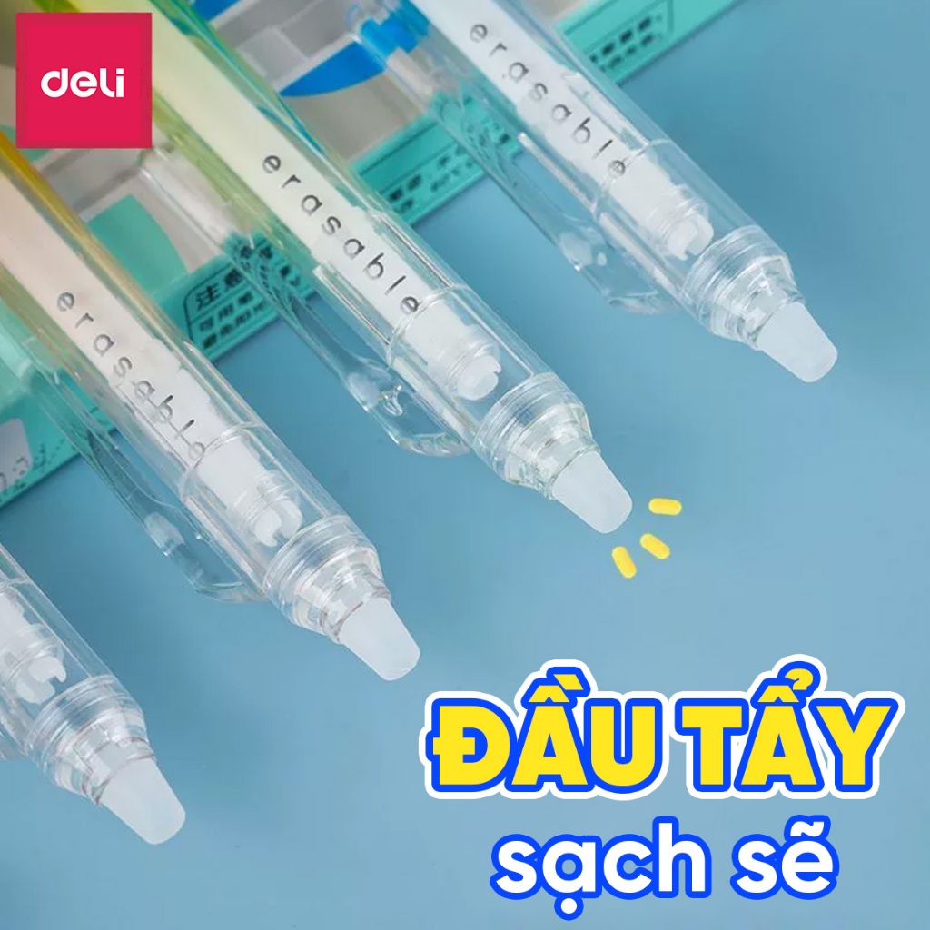 Bút Gel Xoá Được Có Đệm Xốp Ngòi ST 0.5mm Mực Xanh/Đen Deli Bút Gel Học Sinh Mực Đều Nét Mịn Viết Không Đau Tay Xoá Được