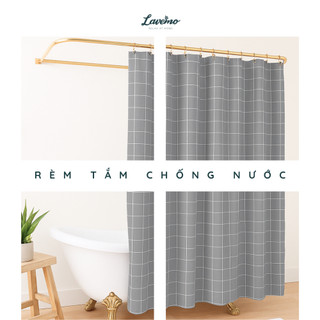Rèm Phòng Tắm Sọc Kẻ Ô Vuông Màu Ghi Xám Cao Cấp Không Thấm Nước LA6512