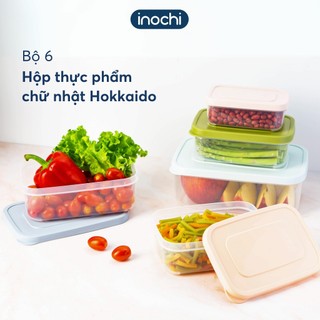 Bộ 6 hộp nhựa đựng thực phẩm chữ nhật Inochi an toàn, kháng khuẩn, chịu nhiệt tốt 500-750-1000-1500-2000-2500ml