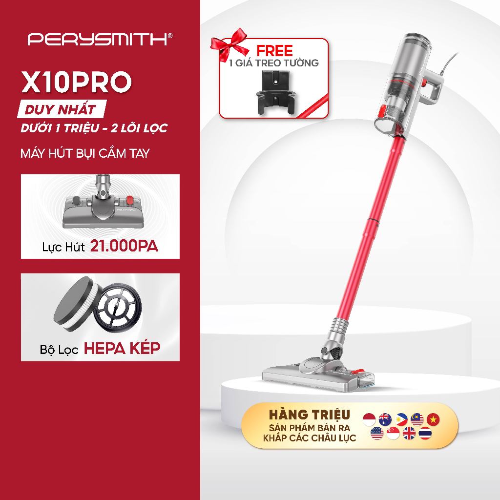 Máy Hút Bụi Có Dây PerySmith X10Pro Lực Hút Mạnh 21.000 Pa, Công Suất 600W, Gọn Nhẹ 1Kg